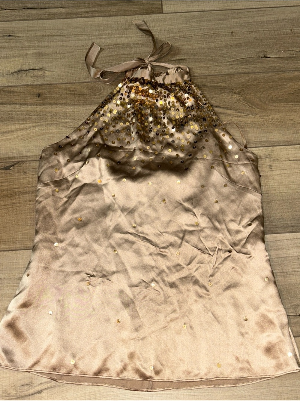 Women’s Halter Satin Sequin Top in Champagne